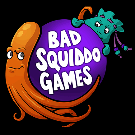 Bad Squiddo Games Logo featuring a quid creature and a dice bag 