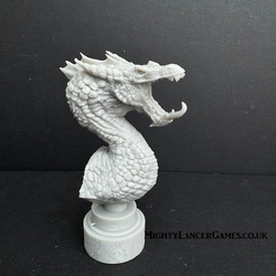 Sea Drake Bust by Iron Gate Scenery.&nbsp; A 28mm scale printed resin miniature representing a sea drake with its jaws open and a great edition to your miniature bust collection, for your painting joy or as a statue in your Dungeons and Dragons (D&amp;D) or RPG game