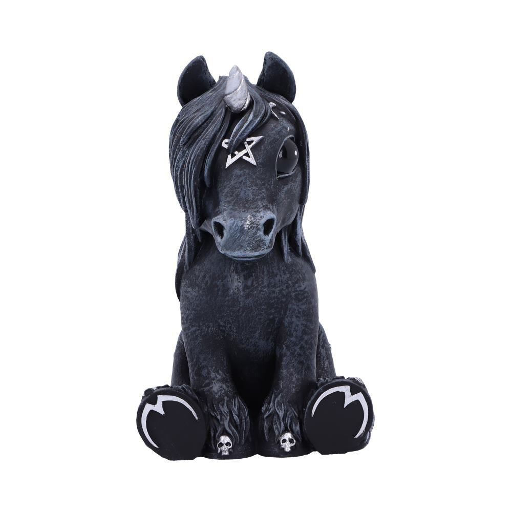 Culticorn a cult cuties figurine by Nemesis Now. A majestic black unicorn with silver details sitting and looking adorable for your ornament collection.