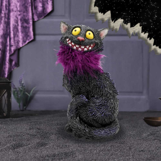 Furgus Black Cat With Purple Feather Boa