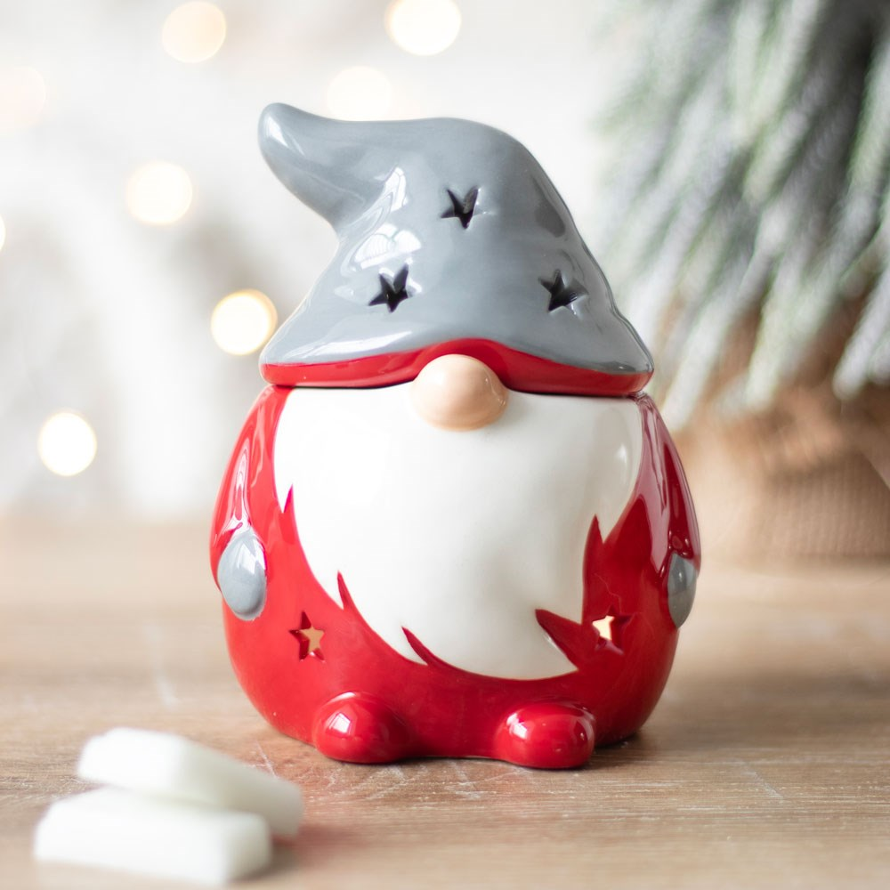 Red & Grey Gonk Oil Burner. A beautiful Christmas Gonk/ Gnome to help bring festive fragrance to your home, compatible with both fragrance oils and wax melts. 