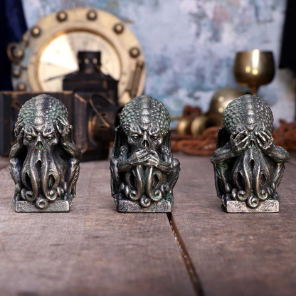 Discover the Three Wise Cthulhu from Nemesis Now. This hand painted trio of figurines portray Confucius' "See No Evil, Hear No Evil, Speak No Evil"