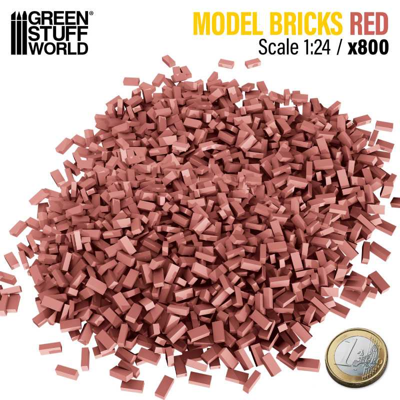 A pack of 800 red model paving bricks in a 1:24 scale from Green Stuff World useful for precise building or loose scatter and can be painted, cut, sanded or drilled.