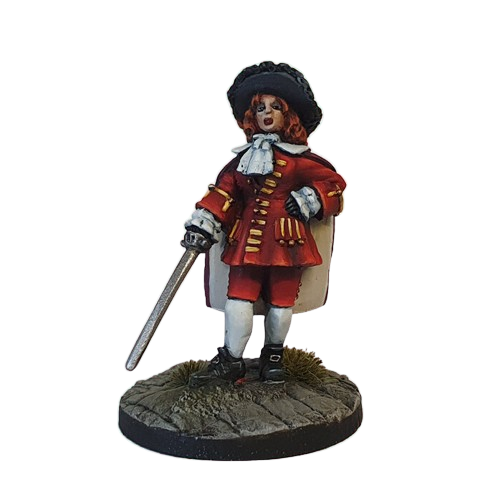 Julie D'Aubigny, a metal miniature by Bad Squiddo Games sculpted by Alan Marsh. A miniature for your tabletop gaming and hobby needs to representing Julie D'Aubigny, also known as Mademoiselle Maupin or La Maupin,