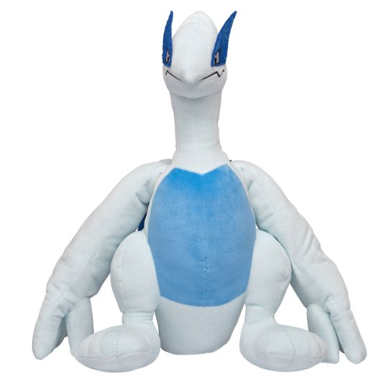 A 12" Lugia Pokémon plush making a great gift for a fan of the psychic, flying type Pokémon. Lugia is a diving Pokémon introduced in generation 2 and does not evolve in the Pokémon universe