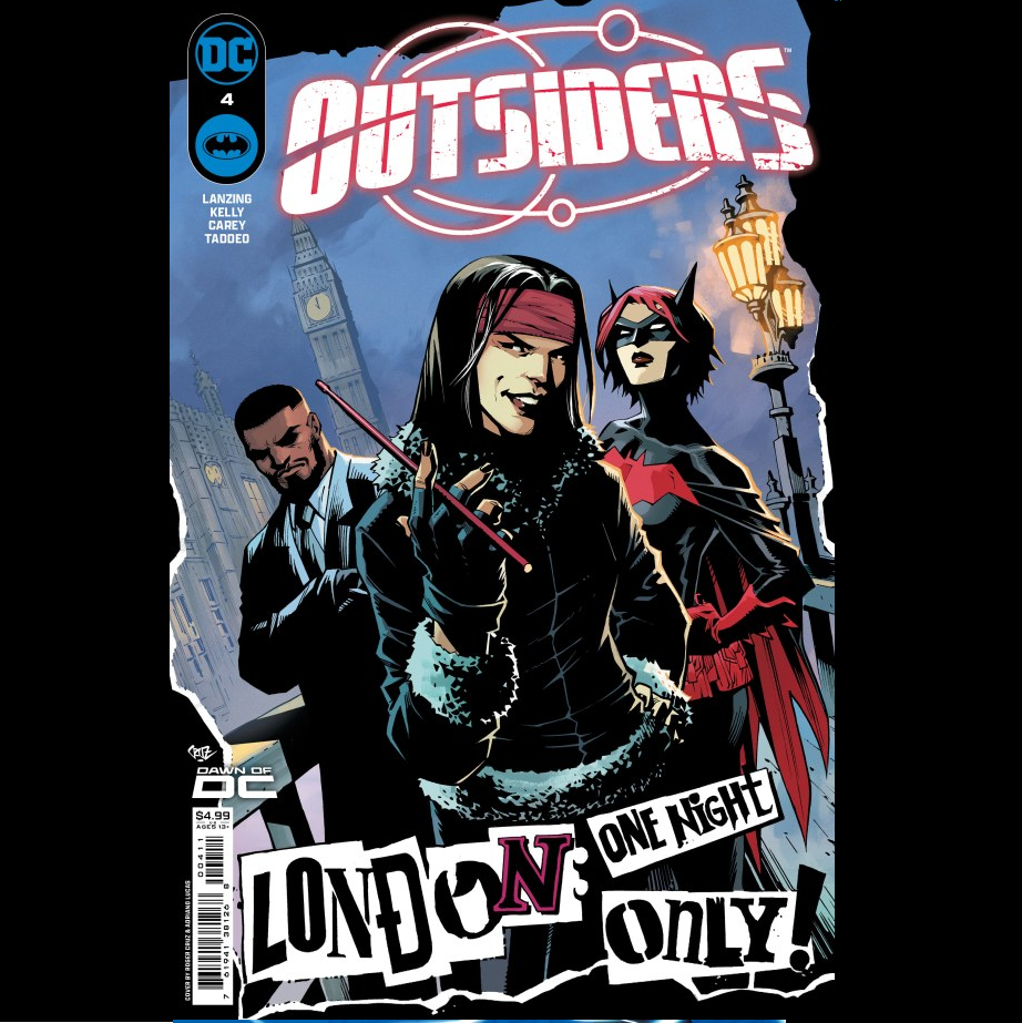 Outsiders #4 by DC comics with cover art A written by Jackson Lanzing and Collin Kelly with art by Robert Carey.