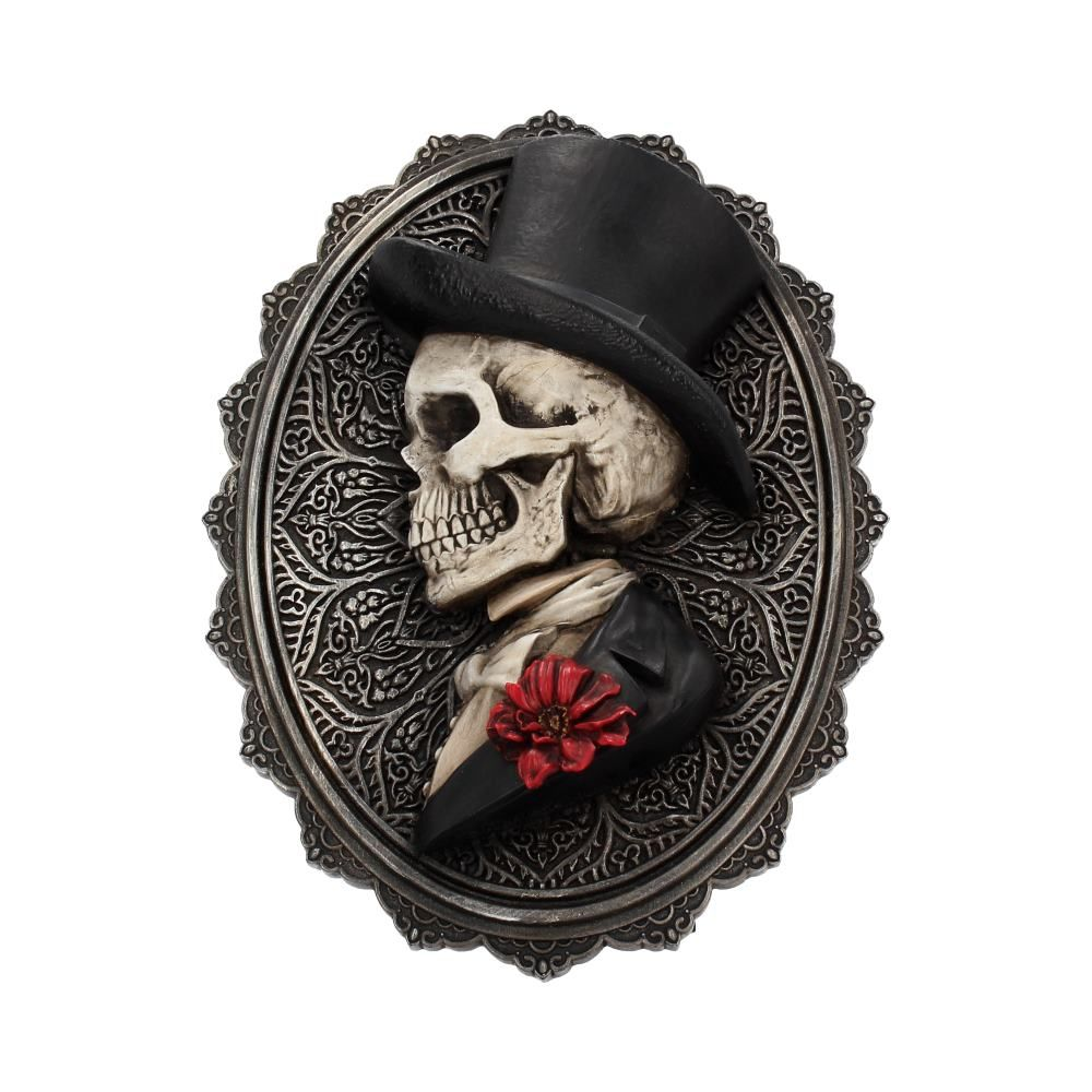 Handsome Wall Plaque by nemesis now . Skeleton Edwardian art style in a top hat