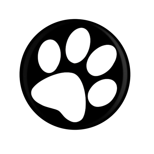 Paw Print Badge, a black badge w...