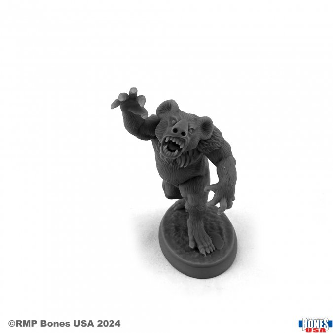 30166 Dropbear by Reaper Miniatures from their Bones USA legends range sculpted by Jason Wiebe for your tabletop gaming needs. A koala bear hybrid style monster in an aggressive pose for your RPG and more