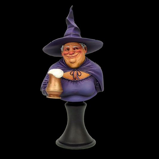 Nanny Ogg, approximately 110mm high resin bust representing the witch Gytha Ogg from Terry Pratchett's Discworld who is known for her no nonsense attitude and cooking skills a great bust for your painting table and miniature collection.