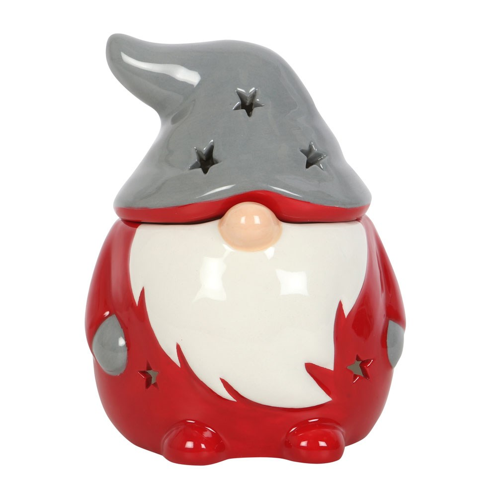 Red & Grey Gonk Oil Burner. A beautiful Christmas Gonk/ Gnome to help bring festive fragrance to your home, compatible with both fragrance oils and wax melts. 