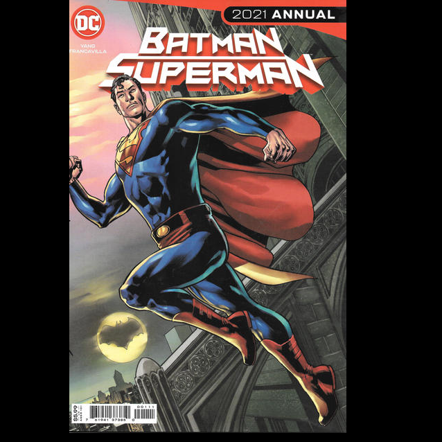 Batman Superman 2021 Annual #1 from DC comics written by Gene Luen Yang with art by Francesco Francavilla. The Batman of the noir-tinged streets of Gotham City finds himself stranded in the sunny, retro-futurist World of Tomorrow and Superman discovers himself in the opposite predicament. 