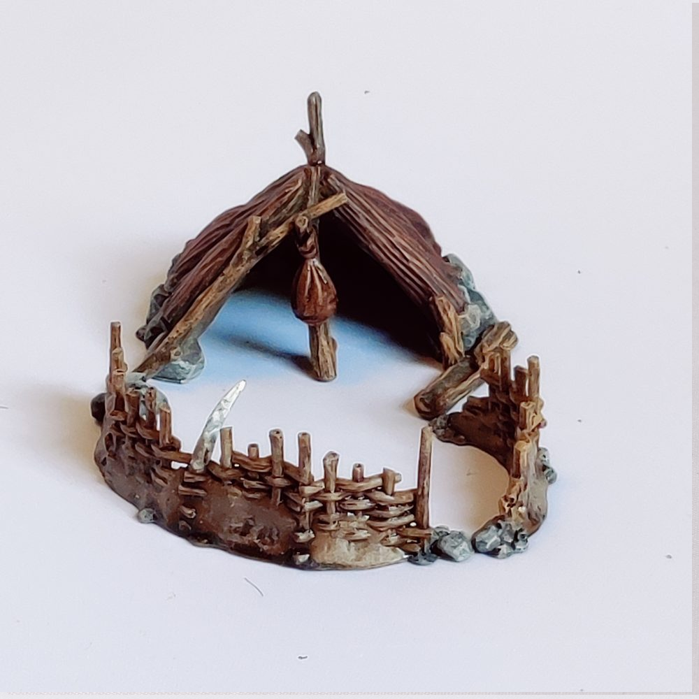 A Chicken Den &amp; Fencing from Iron Gate Scenery designed by Stone Axe Mins in 28mm scale produced in resin, being great for your tabletop gaming, prehistoric scenery, RPGs and hobby dioramas