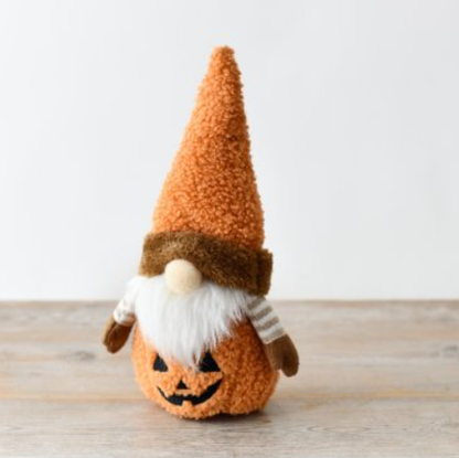 Get in the seasonal spirit with this adorable Pumpkin Fabric Gonk. This charming orange Gonk features a white beard, cute nose, pumpkin face tummy and striped white and cream arms, the perfect addition to your Autumn décor