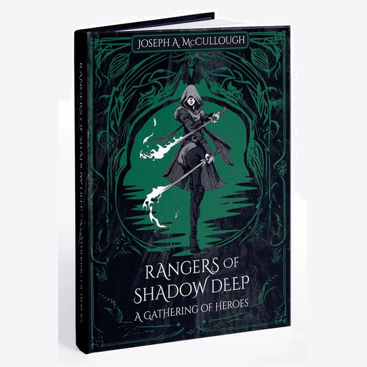 Rangers of Shadow Deep A Gathering of Heroes hardback rulebook. With the evils of the Shadow Deep clawing at his borders, the King of Alladore sent out a call to every realm, a summoning of heroes to come and stand against the darkness