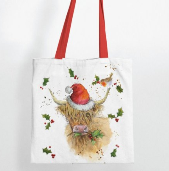 Christmas Highland Cow Cotton Tote Bag