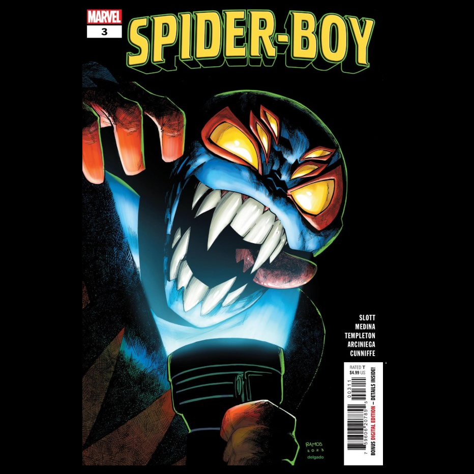 Spider-Boy #3 from Marvel Comics written by Dan Slott with art by Paco Medina. The richest jerk on the planet now owns the deadliest fighting machine of all time. How can Spider-Boy even hope to stop the Toy Soldier? 