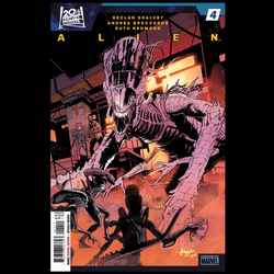 Alien #4 from Marvel Comics. Written by Declan Shalvey with art by Andrea Broccardo. When Xenomorphs crash-landed on moon LV-695, they did what they do best, slaughter, and transformed.