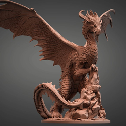 Ancient Gold Dragon by Iron Gate Scenery.&nbsp; A 28mm scale printed resin miniature representing an ancient gold dragon sat majestically upon a rock with its wings outstretched, a great edition to your miniature collection, for your painting joy or as a monster in your Dungeons and Dragons (D&D) or RPG game