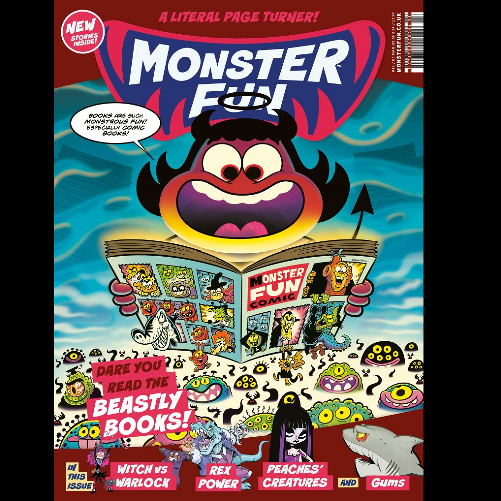 Monster Fun #17 from Rebellion Comics an hilarious comic for children of all ages, including Gums part 17, Monster Fun #1, Hells Angels #17, Space Invaded #1, Peaches Creatures #1, Matha's Monster Make Up #1, Witch Vs Warlock #17, Monster Fun Rex Power #4 and Monster Fun Molly's Mummy #1