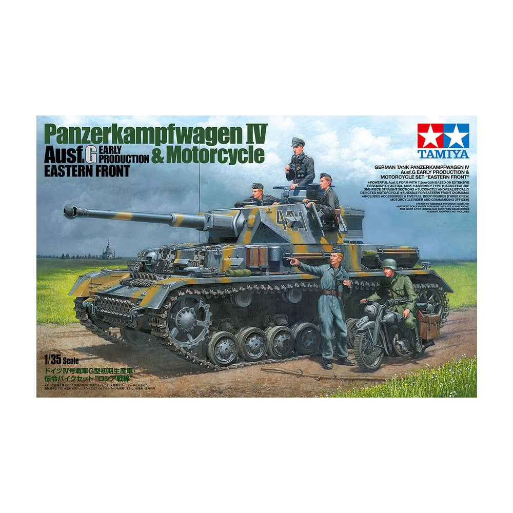 German Panzer IV AusfG & Motorcycle Tamiya 1/35 Scale Tank