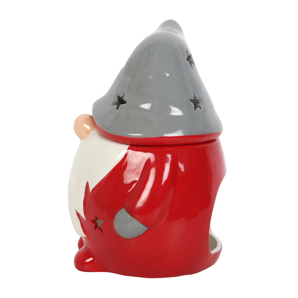 Red & Grey Gonk Oil Burner. A beautiful Christmas Gonk/ Gnome to help bring festive fragrance to your home, compatible with both fragrance oils and wax melts. 