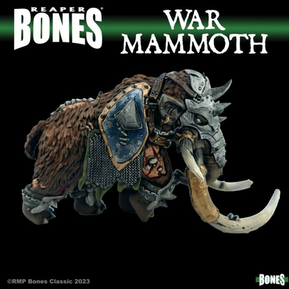 77764 War Mammoth a boxed set by Reaper Miniatures for your tabletop gaming needs. A armoured mammoth with large tusks for your painting, RPGs and more