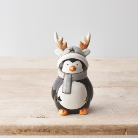 Penguin With Antlers LED Ornament