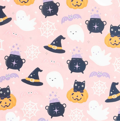 &nbsp;Cute Halloween Print Tote Bag featuring cute ghosts, bats, pumpkins and cats print against a pink background. This polycotton canvas tote bag is perfect for carrying all your essentials and adding some fun, spooky, pastel gothic vibes to your wardrobe