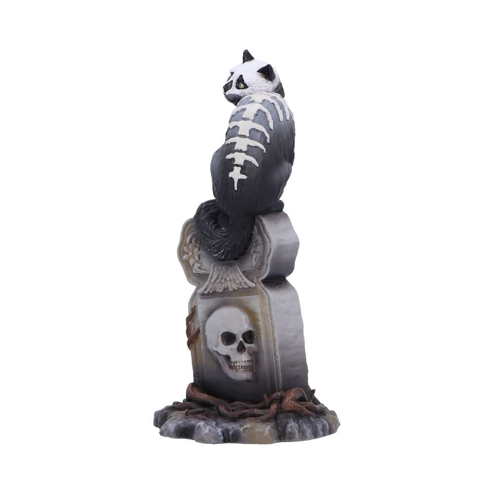 Gothic skull cat by Martin Handford from Nemesis Now. Perched on top of an ornate gravestone this black feline with green eyes and exposed skull and spine with add an unusual edition to your cat figurine collection for Halloween and all year round.