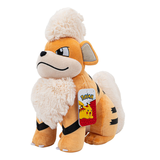 A 12" Growlithe Pokémon plush making a great gift for a fan of the fire, puppy Pokémon. Growlithe was introduced in generation one and evolves into Arcanine in the Pokémon universe.