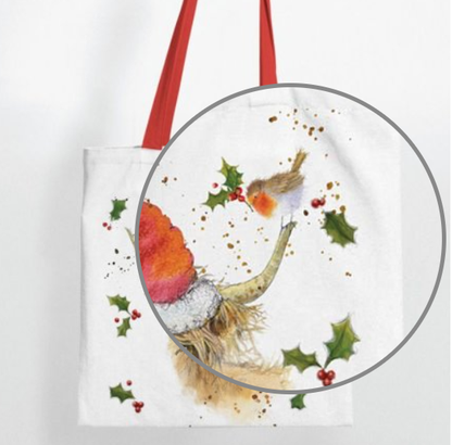 Christmas Highland Cow Cotton Tote Bag