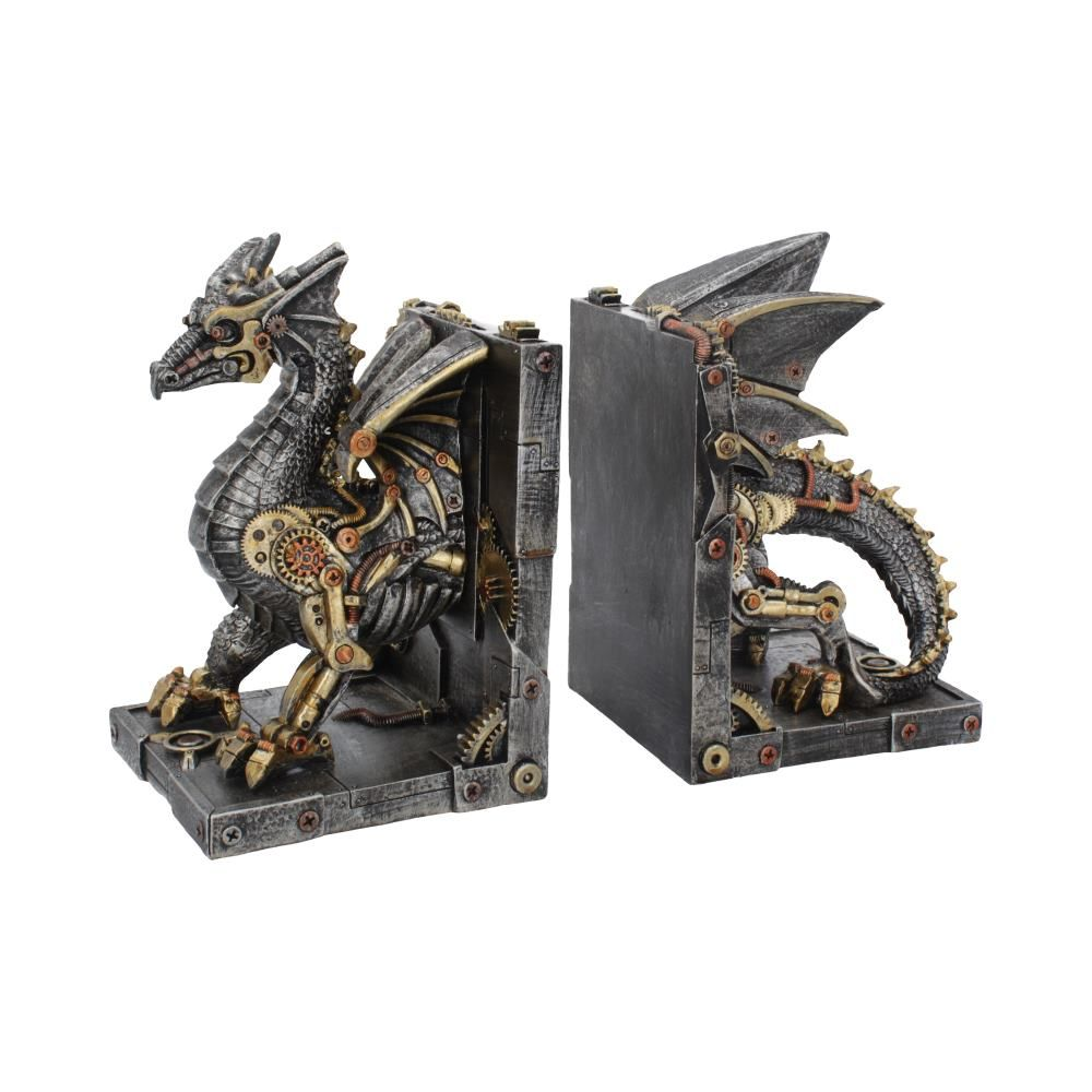 Dracus Machina Bookends from Nemesis Now. This hand painted steampunk clockwork dragon can look after your favourite books in style, this mechanical style dragon stands on all fours and is split in two to hold your books.