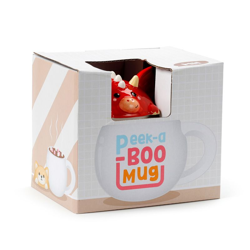 Red Dragon Peeping Lidded Mug, a super cute little red dragon face makes the lid for this round white mug