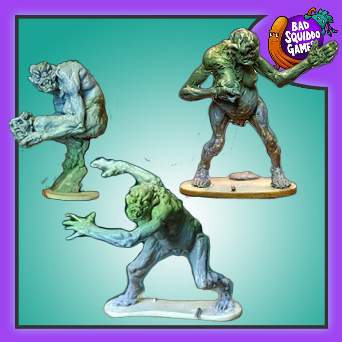 Ghoul Hags, a pack of three metal miniatures by Bad Squiddo Games sculpted by Shane Hoyle. Wonderfully creepy naked monsters for your tabletop games, RPGs and hobby needs