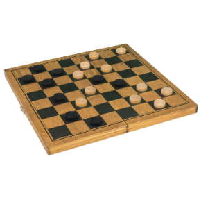 A wooden draughts set. Orange lo...