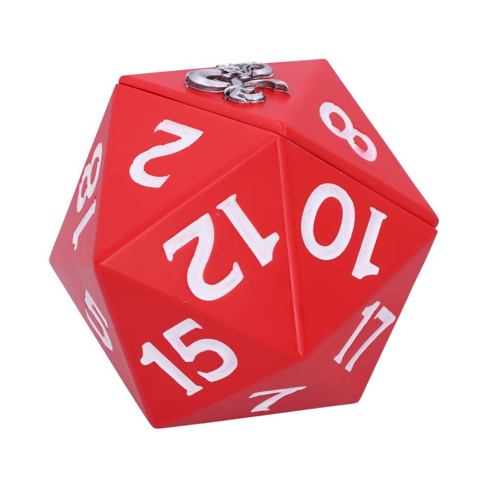 Dungeons & Dragons D20 Dice Box by Nemesis Now. This officially licensed Dungeons and Dragons box is shaped like a red D20 with white numbers