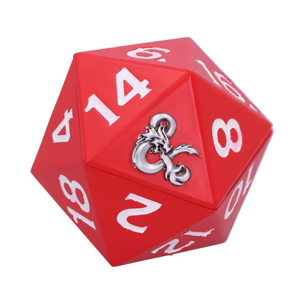 Dungeons & Dragons D20 Dice Box by Nemesis Now. This officially licensed Dungeons and Dragons box is shaped like a red D20 with white numbers