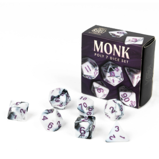 Monk 7 polyhedral dice set. Whit...