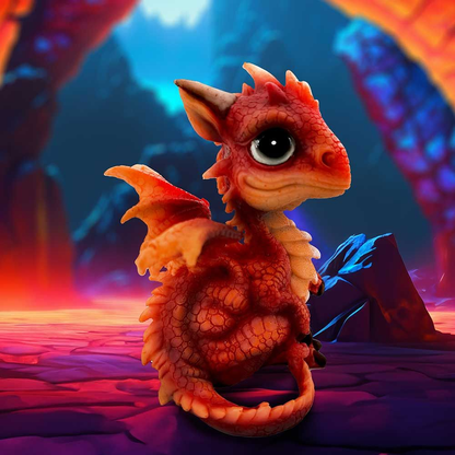 Fire Dragonling ornament by Nemesis Now represents a baby red dragon with large eyes sitting upright with its tail curled round being cute and adorable making a great gift for yourself or a dragon loving friend