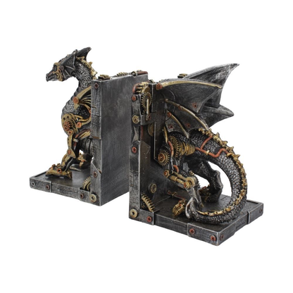 Dracus Machina Bookends from Nemesis Now. This hand painted steampunk clockwork dragon can look after your favourite books in style, this mechanical style dragon stands on all fours and is split in two to hold your books.