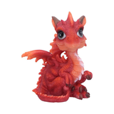 Fire Dragonling ornament by Nemesis Now represents a baby red dragon with large eyes sitting upright with its tail curled round being cute and adorable making a great gift for yourself or a dragon loving friend