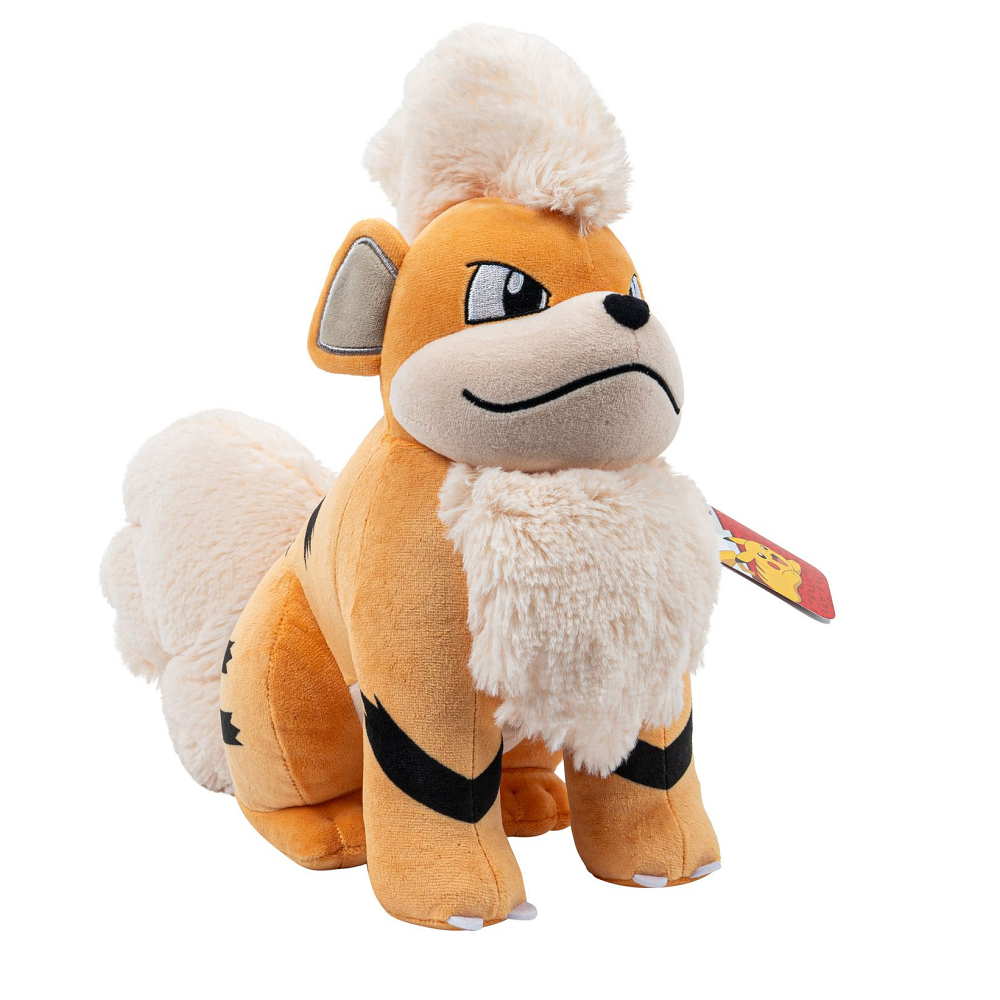 A 12" Growlithe Pokémon plush making a great gift for a fan of the fire, puppy Pokémon. Growlithe was introduced in generation one and evolves into Arcanine in the Pokémon universe.