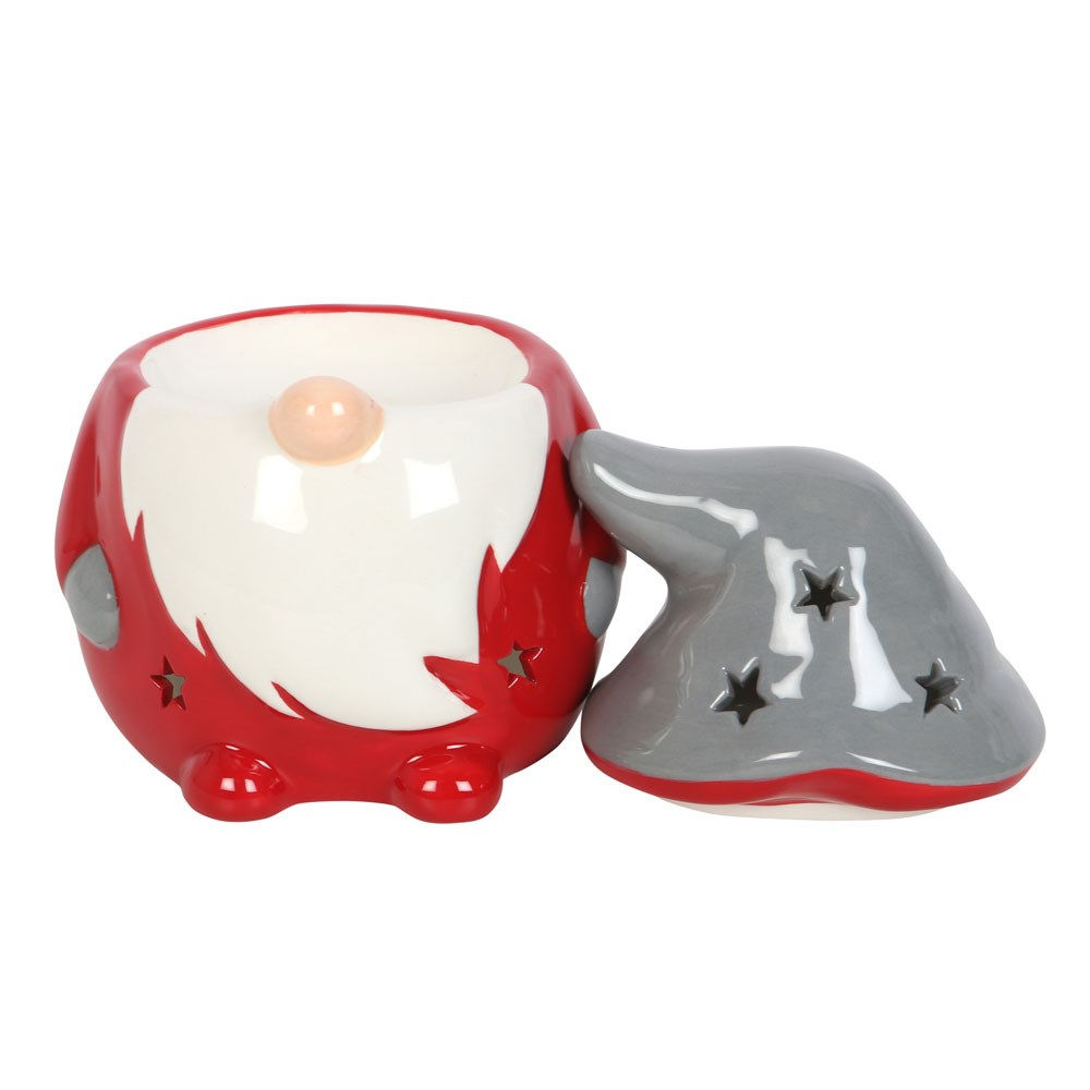 Red & Grey Gonk Oil Burner. A beautiful Christmas Gonk/ Gnome to help bring festive fragrance to your home, compatible with both fragrance oils and wax melts. 