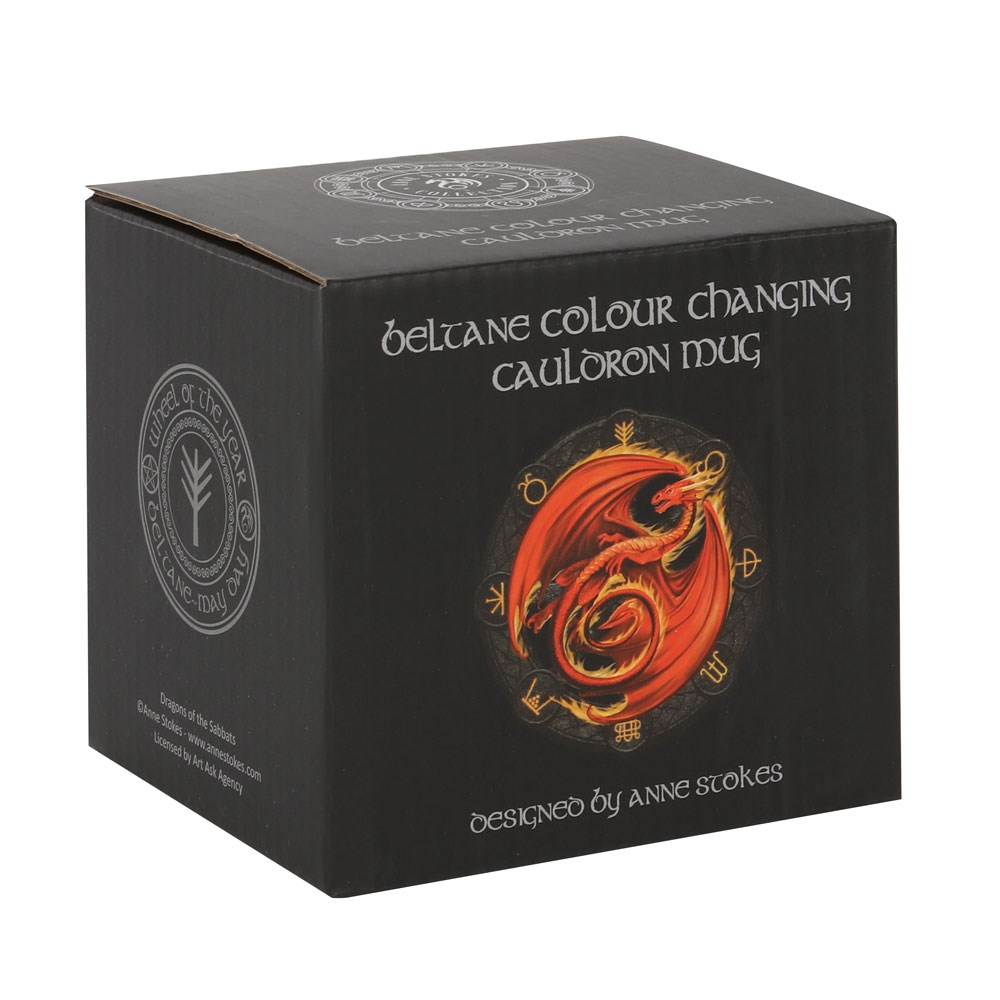 Beltane Colour Changing Cauldron Mug By Anne Stokes. This black cauldron mug features Beltane the symbol of the Gaelic May Day festival