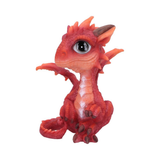 Fire Dragonling ornament by Nemesis Now represents a baby red dragon with large eyes sitting upright with its tail curled round being cute and adorable making a great gift for yourself or a dragon loving friend