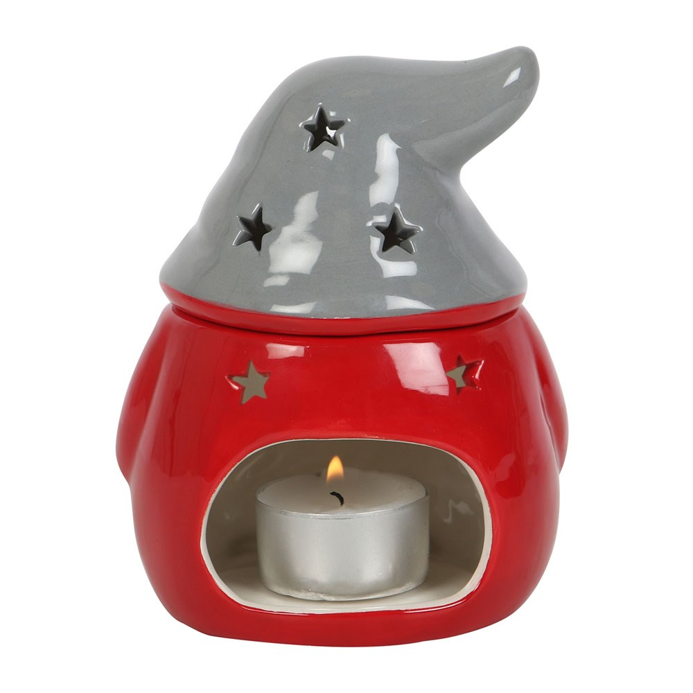 Red & Grey Gonk Oil Burner. A beautiful Christmas Gonk/ Gnome to help bring festive fragrance to your home, compatible with both fragrance oils and wax melts. 