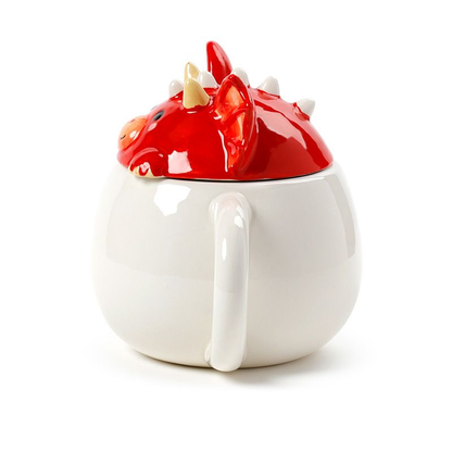 Red Dragon Peeping Lidded Mug, a super cute little red dragon face makes the lid for this round white mug