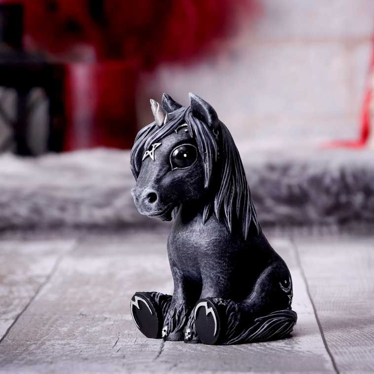 Culticorn a cult cuties figurine by Nemesis Now. A majestic black unicorn with silver details sitting and looking adorable for your ornament collection.