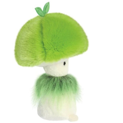 Sprout Fungi Friend plushie from the Sparkle Tales collection, an adorably cute green and white mushroom creature with black eyes and a spout on top of its head. A wonderful gift for a friend or a fantastic edition to your own plushie collection